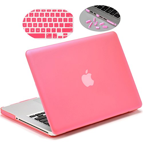 LENTION Hard Case for MacBook Pro (13-inch, Late 2008 to Mid 2012) - Model A1278, with Keyboard Cover and Port Plugs, Matte Finish Case with Rubber Feet (Frost Pink)