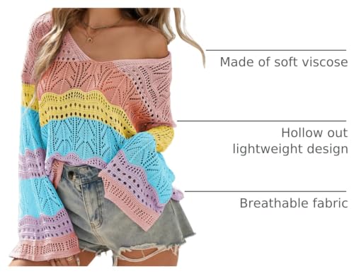 Image of Cakulo Womens Summer Crochet Tops Boho Off Shoulder Sweaters Lightweight V Neck Loose Vacation Resort Wear 2026