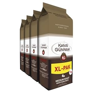 Kanis & Gunnink Koffiebonen Voordeelverpakking (4 Kilogram, Intensiteit 05/09, Medium Roast Koffie), 4 x 1000 Gram Bonen