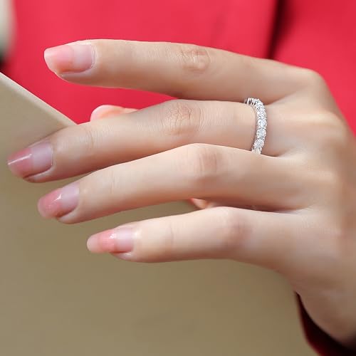 Moissanite Wedding Band Ring,3mm Wdith Full Eternity Moissanite D Color VVS1 Simulated Diamond Rings 925 Sterling Silver Prong Setting,Anniversary and Bridal Gift for Women Wife4