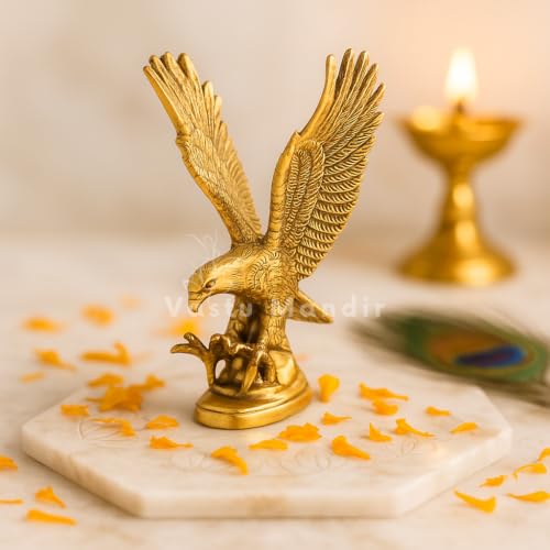 Image of Pure Brass Eagle Statue, Vastu Remedy for Leadership & Focus (15 cm, 620 g)