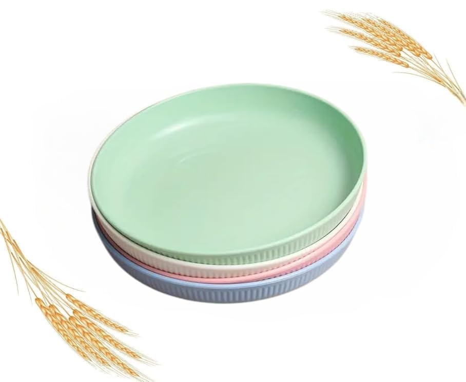 Image of Wheat Straw Dinner Plate Set, Eco-Friendly Dinner Set Round Serving Plate, Dishwasher & Microwave Safe - Perfect for Dinner Dishes Deep Plates Easy to Clean (Multi - 4pcs, Medium)