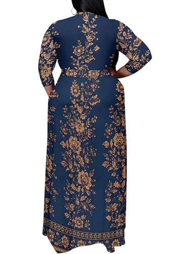 Image of PinkPatty Women's Plus Size Maxi Dress Print 3 /4 Sleeves V Neck Party Sundress Wedding Guest Dresses