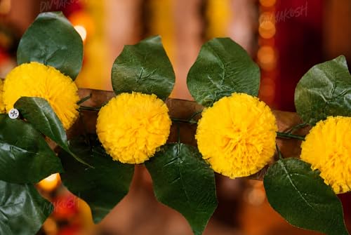 Image of Divyakosh Mango Leaf Vine /Creeper with Marigold Flowers for Door Entrance Decor - 80 Inch Artificial Floral Thoran /Bandarwal /Galrand, Festive Hanging for Diwali Pooja Ganpati Navratri Home