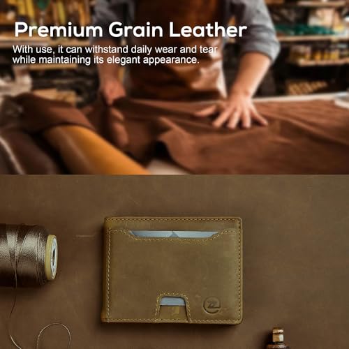 Wallet for Men Slim Bifold Grain Leather Wallet with Money Clip,Minimalist,RFID Blocking,Front Pocket Wallet,8-10 Card Capacity,with ID Window, Gift Box(Coffee) - Image 5
