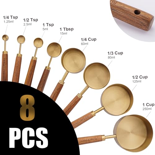 Set dorado de 8 tazas y cucharas medidoras de acero inoxidable miniatura 2