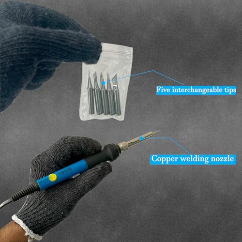 Image of INDITRUST New Complete Kit of Soldering Iron with adjustable temp and 5X Bits of different shapes 60W Temperature Controlled (Round Tip)