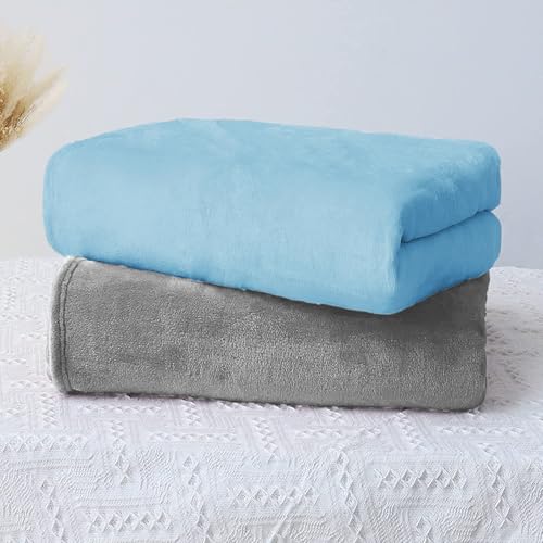 Image of Amazon Brand - Umi Super Soft Single Layered Flannel Baby Blanket - Aqua & Grey | Cozy & Breathable | Warm, Soft, and Comfortable | Perfect for Newborns | Unisex Design for Boys & Girls (Pack of 2)