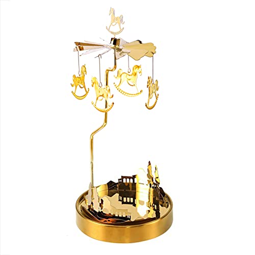 Spinning Candle Holder, VolksRose Glod Carousel Candle Spinner, Rotating Metal Tea Light Candle Holder for Table Centerpiece, Christmas, Valentine's Day, Party Decor, Gift (Carousel)