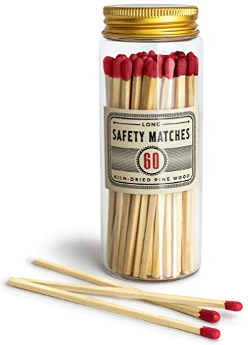 Premium Long Matches for Candles, Decorative Matches in Apothecary Jar, Colorful Matches Long Wooden, Safety Matches, Wooden Matches, Long Stick Matches, Red | Set of 60 Matchsticks