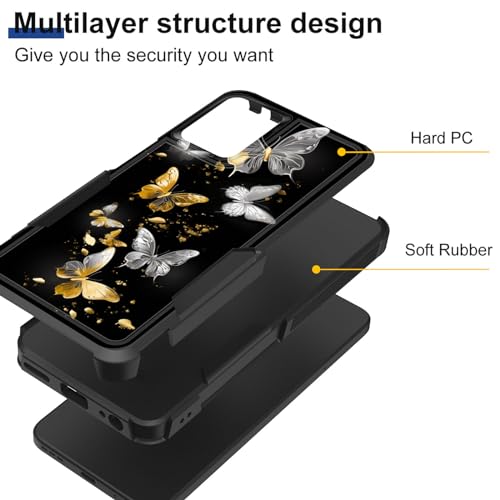 KJFHDJFDH for Moto G Stylus 5G 2024 Case,Dual Layer Hybrid Heavy Duty Rugged Shockproof Hard PC +Soft Silicone Protective Case for Motorola Moto G Stylus 5G 2024,Silver Golden Butterfly - image 2