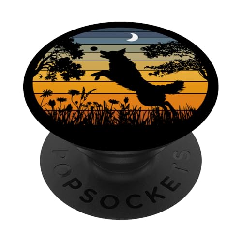 Retro Vintage Sunset Garden Nature Black German Shepherd Dog PopSockets PopGrip Adhésif