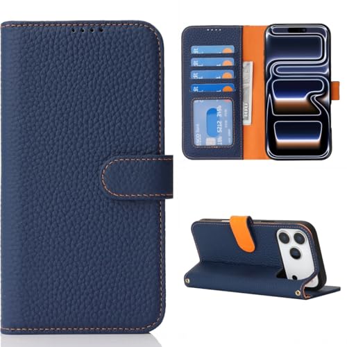 Coque iPhone 17 Pro portefeuille en cuir véritable bicolore Cavor