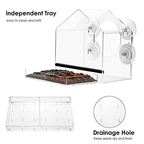 Clear Window Bird Feeder For Outside,Window Bird Feeders With Strong Suction Cups,Large Transparent Bird Feeder Window With Seed Holder And Drain Holes,Great Bird Watching Gifts #TOP2