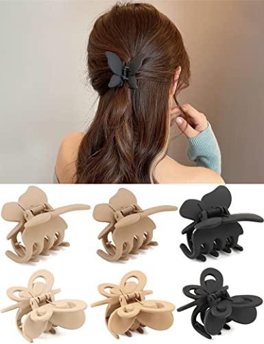 Hot One 6 Pcs Butterfly Clips Set,2.4 Inch Small Hair Clips For Women,2 Styles 3 Colors Basic Hair Claw Clips Of Daily Use #TOP21