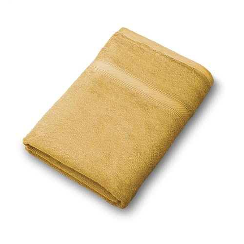 Image of Welspun Alpha 100% Cotton 420 GSM Dobby Weave Solid Premium Large Bath Towel | Super Absorbent, Quick Dry & Ultra Soft - 84 x 180 Cm - Yellow
