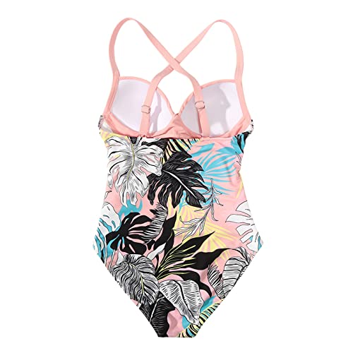 Suuksess Women Sexy Cutout One Piece Swimsuits Push Up High Waisted Monokini Bathing Suits (Pink Floral, Xl) #TOP4
