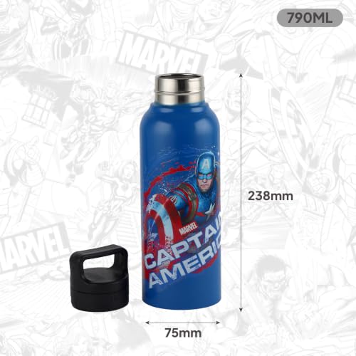 Image of CELLO Kidzbee Aqualoop 3D Captain America Design Stainless Steel Kids Water Bottle For Daily Use 790 ml, Blue | 3D Touch & Feel Print, Single Wall Fridge Safe Leakproof School Kids Water Bottle