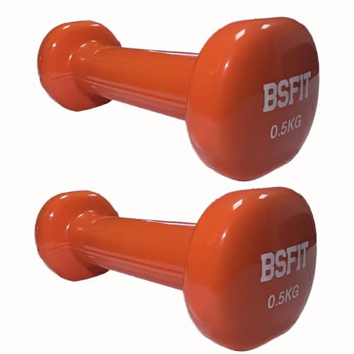 BSFIT® Juego de 2 Mancuernas Antideslizantes de vinilo, de 0,5 a 6 Kg con Diseño Hexagonal Anti-Rodadura, Ergonómicas, Pesas y mancuernas para Gimnasio en Casa (0,5Kg)
