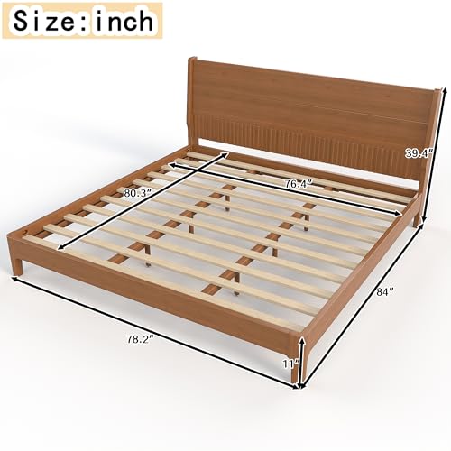 Image of Bellemave King Size Bamboo Bed Frame with Headboard,Bamboo Platform Bed Frame King Size with Tall Headboard and Wood Slats,Easy Assembly,Warm Brown