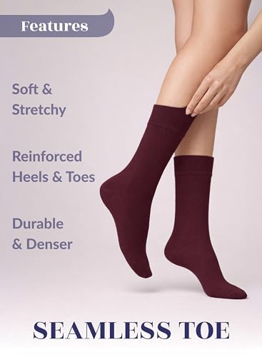Image of Hugh Ugoli Women's Thin Soft Rayon Derived from Bamboo Crew Socks for Dress, Trouser, Seamless Toe & Non-Binding, 5-8 /9-11