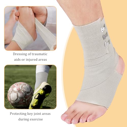 6 Stück Elastische Bandage, Weiße Kompressionsbinden Elastischer Verband mit Metallclips, Elastische Medizinische Fixierbinde für Handgelenke Knöchel Knie
