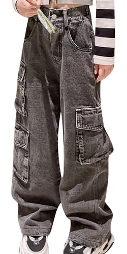 Happy Cherry Baggy Jeans for Girls Ripped Wide Leg Denim Cargo Pants Y2k Kids Cute Aesthetic Clothes Size 5-15 Years