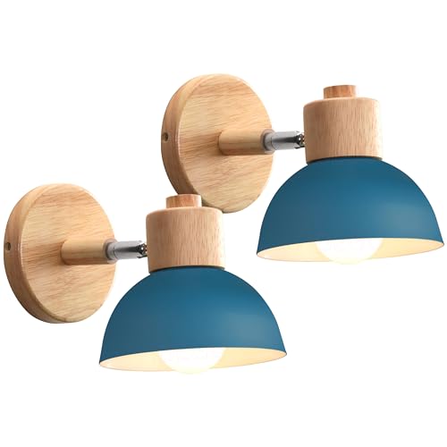 iDEGU Lot de 2 Appliques Murales Intérieures Rétro 15CM Lampe Murale Réglable en Bois Métal Vintage E27 Luminaire Applique Industrielle pour Chambre Salon...
