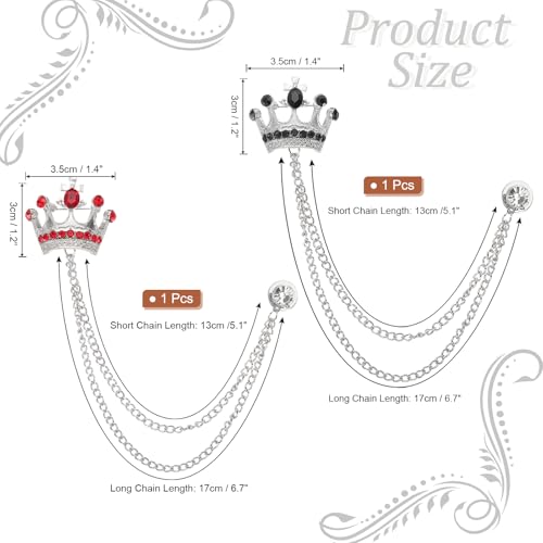 Image of PATIKIL Crown Hanging Chain Brooch Pins, Rhinestone Suit Pins Fashion Crystal Lapel Pins