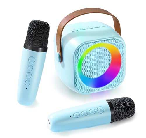 Danolt Bluetooth Karaoke Maschine,Blau Karaoke Maschine mit 2 Mikrofonen,Kinder Musikbox Mini Karaoke Maschine mit Vier Variablen Soundeffekten und Led-Lichtern Geschenksets Kinder Erwachsene