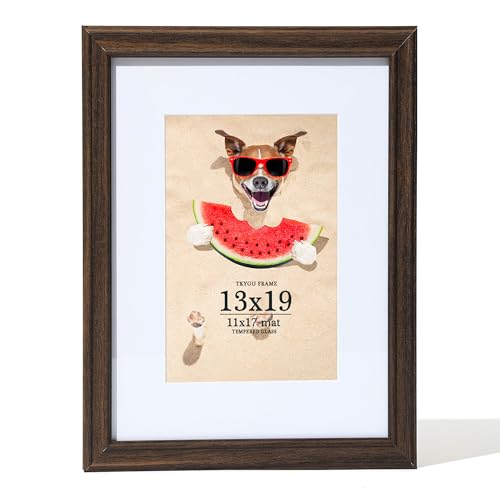 TKYGU 13x19 Picture Frame Walnut, Wooden Poster Frame 11x17with Mat or 13x19 without Mat, 13 by 19 Collage Frames Tempered Glass - Wall Gallery Frame Perfect for Décor Gifts