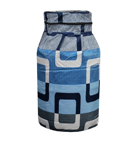 Image of Woah Cotton DustProof and Dustproof LPG Gas Cylinder Cover| Top Design Stain| Dust| DustProof PVC LPG Gas Cylinder Cover, Polyester Gas Tank Cover Fits StandardG (Pack of 2, Blue Flower)