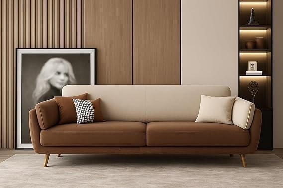 Image of Stylish & Modern Heavy Duty & Luxurious Traditional 3 Seater Sofa Chesterfield Sofa Arm Three Seat Sofa for Living Room Guest Room Hotels & Office. (3 Seater Dark Brown & Beige)