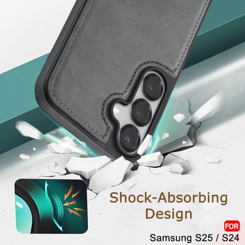 Image of TheGiftKart Genuine Leather Finish Back Cover Case for Samsung Galaxy S25 / S24 5G | Raised Edges for Camera & Screen Protection | Stunning Minimalist Design Back Case Cover (Black Sides, Grey)