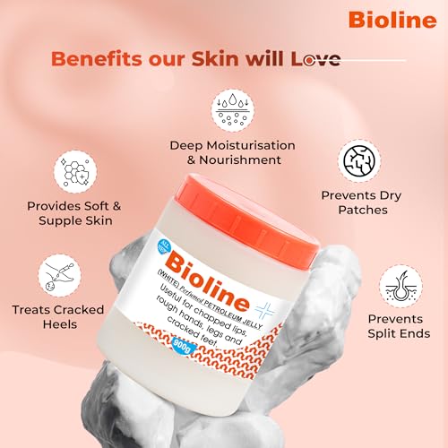 Image of Bioline White Perfumed Petroleum Jelly | Deep Moisture & Skin Protection | Heals Dry Skin, Chapped Lips, Cracked Heels & Minor Cuts | Daily Use for All Skin Types- 900g (Pack of 2)