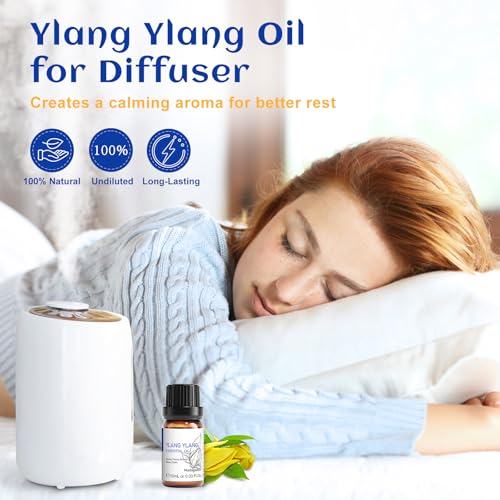 Image of HIQILI 0.33 Fl Oz Ylang-Ylang Essential Oil, Long-Lasting Scent for Diffusers, Perfumes, Aromatherapy, DIY - 10 ML