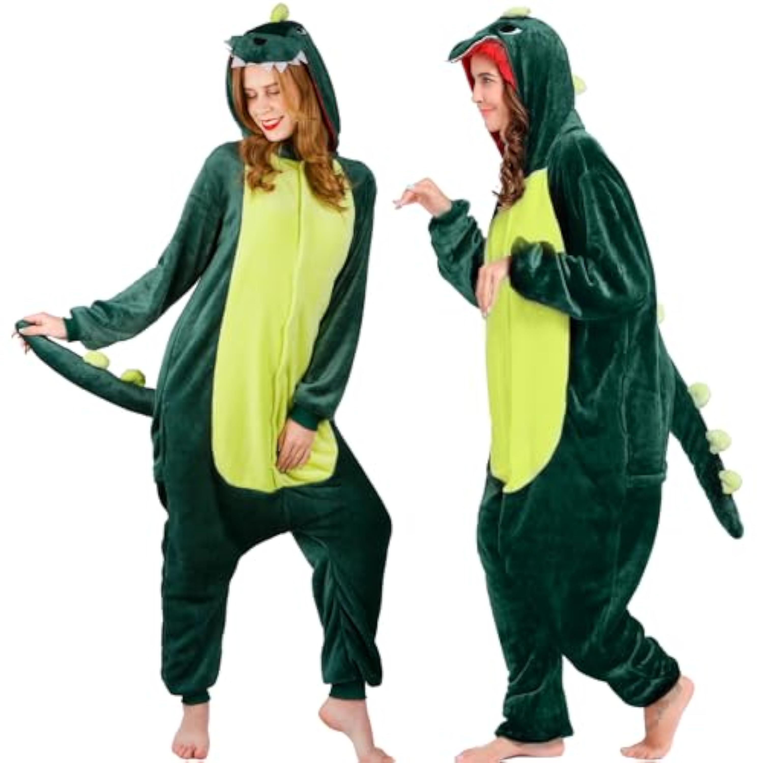 Disfraz de dinosaurio onesie para adultos, mono, pijama de una pieza jumpsuit, pijama de animal dino, mono de dormir de peluche, ropa de dormir overall para mujeres y hombres, disfraz de cosplay para