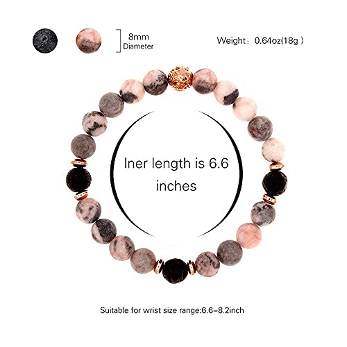 Lava Rock Diffuser Bracelets, Stone Beaded Bracelets Gift for Women Jewelry, Come with 5ml Lavender Essential Oil (Pink Zibra)4