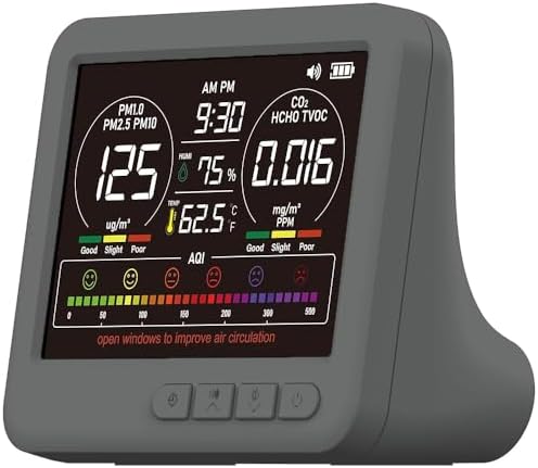 Professional Indoor Air Quality Monitor with AQI Alerts, Portable...