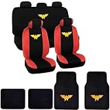 Wonder Woman Car Seat Covers Full Bundle Set | Warner Brothers Black & Red Polyester...