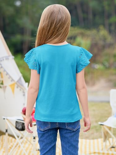 Image of Imily Bela Girls Ruffle Sleeve Shirts Crewneck Eyelet Tops 4-15 Years | Cute summer casual blouse, Soft breathable eyelet fabric with ruffle sleeves, Comfortable daily shirts for kids