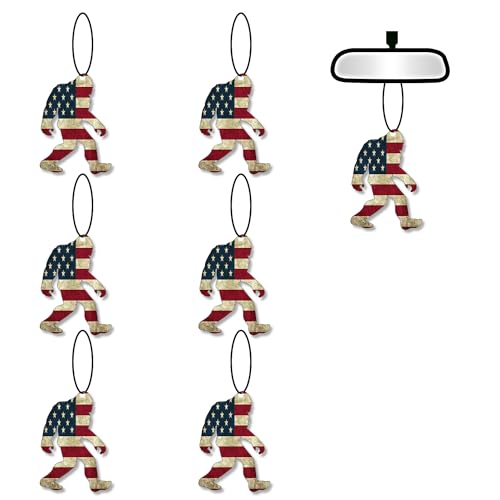 6 Pcs USA Flag Bigfoot Sasquatch Car Air Fresheners Funny Hanging Air Fresheners Long Lasting Cute Car Mirror Scented Hanging Decoration Ornaments Gift Interior Accessories for Men Women