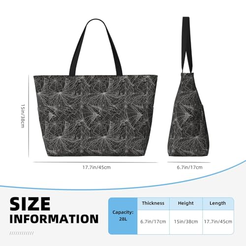 Spider Web with White Spiders Print Large Beach Tote Bag for Women Extra Large Capacity Sandproof Waterproof Pool Bag Suitable for Swimming Pool Gym Groceries Travel4