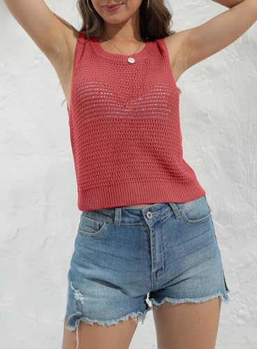 Image of FISACE Womens Crochet Tank Top Sleeveless Knit Summer Sweater | Round Neck, Hollow Out, Lightweight , Casual Crop,Cute Boho Vest