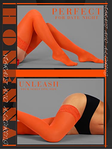 Image of HONENNA Semi Sheer Stay Up Lingerie Thigh High Stockings Lace Top Size A-F