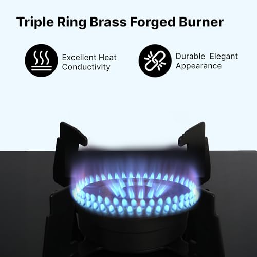 Image of Thermador 2 Burner Gas Hob | Hob Gas Stove | Gas Stove 2 Burners | Triple Ring Brass Burner| Compact Knob Less Design | Built In Timer Function | ISI Certified |Flame Failure Protection| Black |