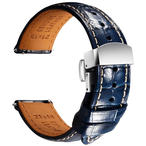 Bracelet de montre en cuir d'alligator bleu élégant avec boucle papillon