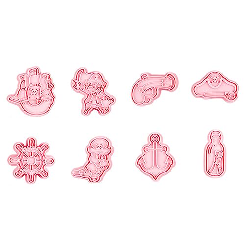 Asukohu - Lot de 8 Emporte-pièces et Tampons Pirate-Ship - Ustensiles de Cuisson Faciles à Utiliser - Moule à Gâteau Décoratif pour Pâtisserie