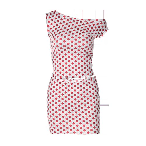 BAIMORE Women‘s Y2k 2 Piece Outfit Polka Dot Off Shoulder Top with Bodycon Mini Skirt Set