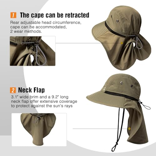 Image of Oversized XL XXL Mens Sun Hat Big Head Neck Flap Shade Waterproof UPF50+ Wide Brim Hat Fishing Safari Hiking